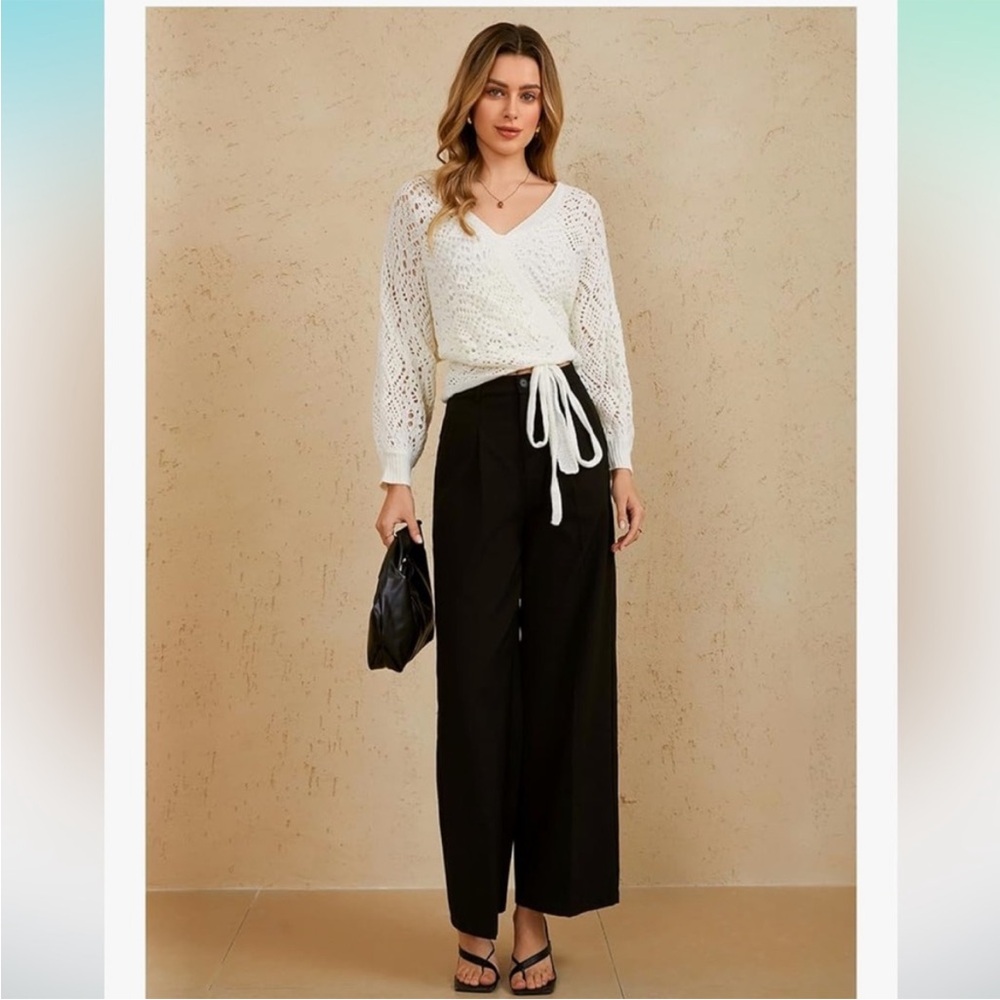Off White or Milky White Knit Semi Sheer Wrap Sweater - Decorative Side Tie - Picture 11 of 13